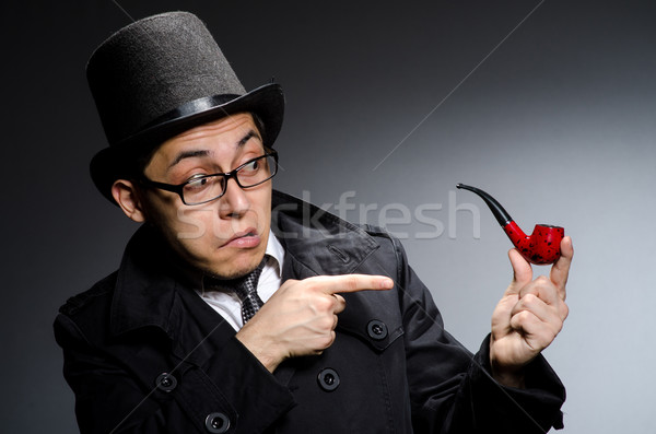 Funny detektyw rury hat oka twarz Zdjęcia stock © Elnur