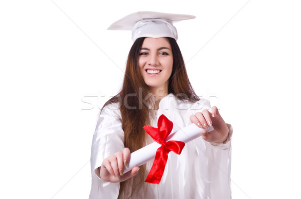 Laurea ragazza diploma isolato bianco istruzione Foto d'archivio © Elnur