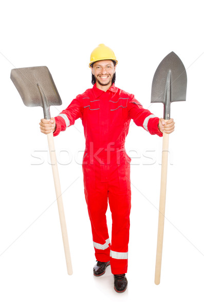 Man in red coveralls with spade Stock photo © Elnur