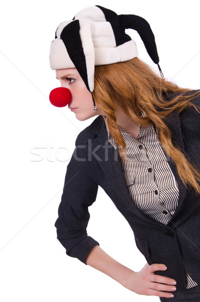 Stockfoto: Grappig · vrouw · clown · geïsoleerd · witte · partij