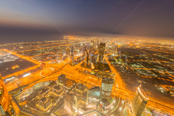 Panoramă noapte Dubai apus afaceri birou Imagine de stoc © Elnur