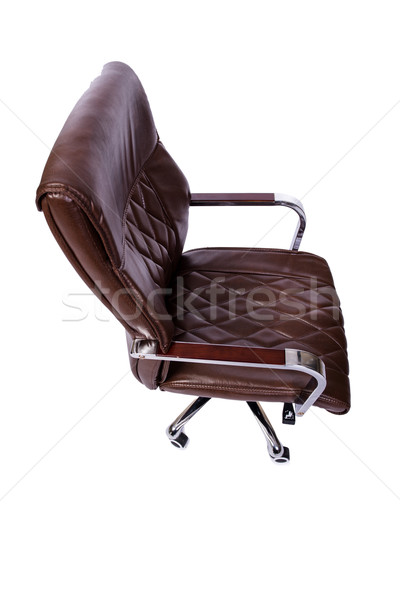 [[stock_photo]]: Brun · cuir · chaise · de · bureau · isolé · blanche · bureau