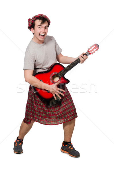 Stock photo: Scotsman playing guitar isolated on white