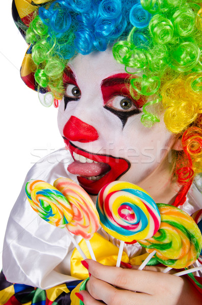Clown with lollipop isolated on white Stock photo © Elnur