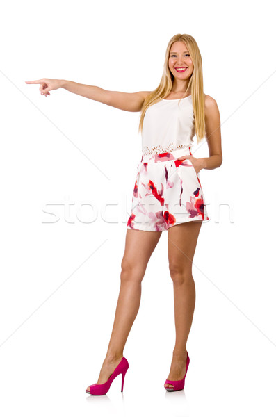 Woman pressing virtual button isolated on white Stock photo © Elnur