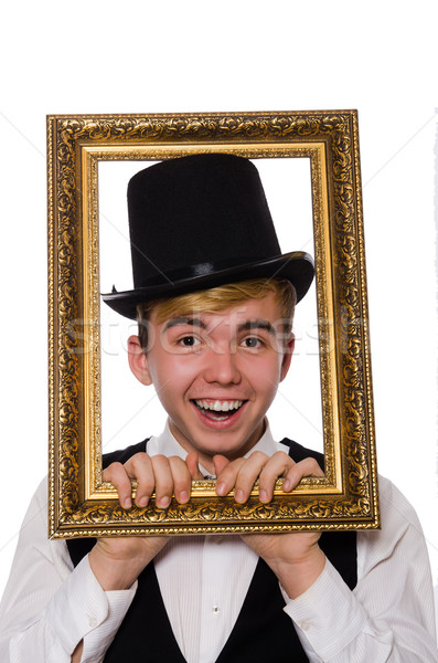 Young gentleman holding frame isolated on white Stock photo © Elnur