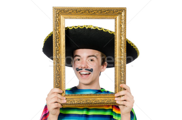 Stock photo: Funny young mexican with photo frame isolated on white