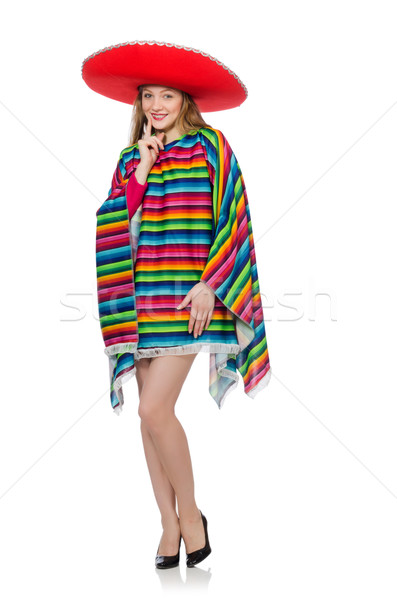 Pretty girl in mexican poncho isolated on white Stock photo © Elnur