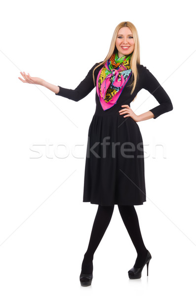 Stockfoto: Vrouw · lang · zwarte · jurk · geïsoleerd · witte · model