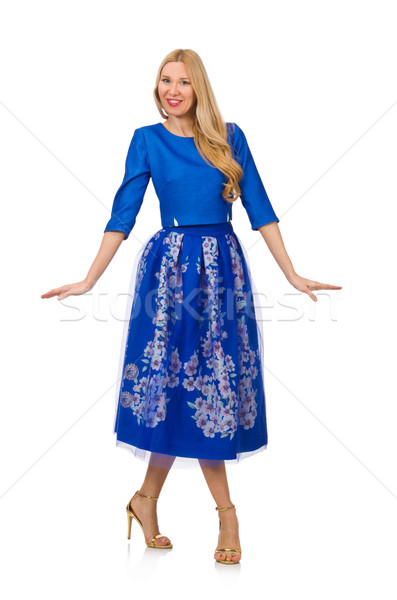 Woman in blue dress with flower prints isolated on white Stock photo © Elnur