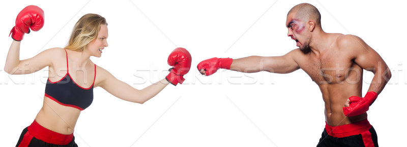 Two sportsmen boxing in gloves isolated on white Stock photo © Elnur
