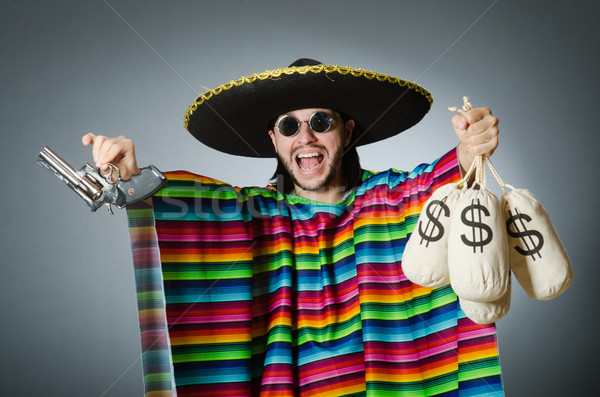 Foto stock: Hombre · arma · dinero · belleza · retrato · bolsa