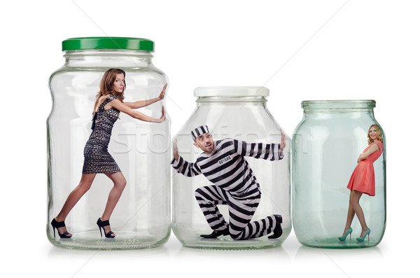 Menschen gefangen Glas jar Körper Geschäftsmann Stock foto © Elnur