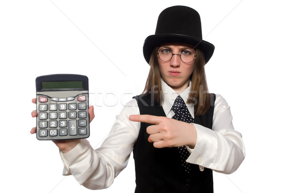 Funny woman with calculator isolated on white Stock photo © Elnur