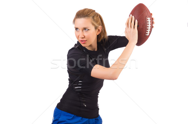 Foto stock: Mujer · americano · fútbol · aislado · blanco · deporte