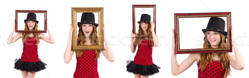 Pretty girl in red polka dot   dress with picture frame  isolate Stock photo © Elnur