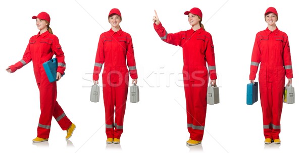 The woman in red overalls isolated on white Stock photo © Elnur