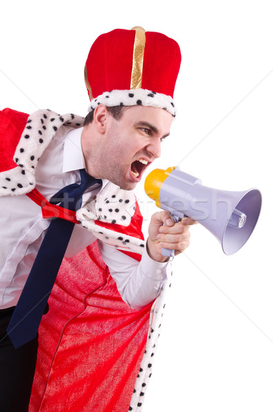 King businessman with loudspeaker isolated on white Stock photo © Elnur