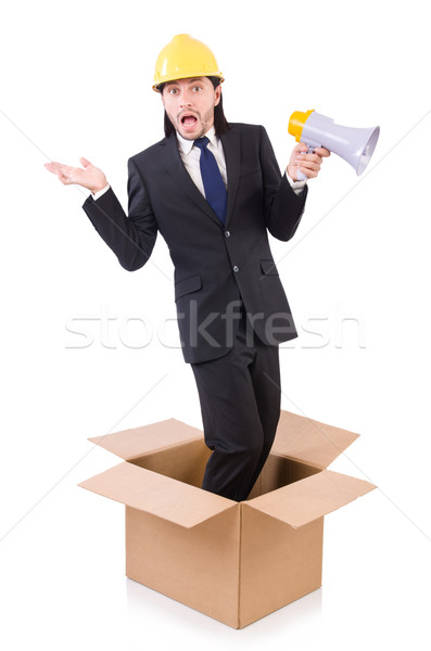 Man with hardhat and loudspeaker standing in the box Stock photo © Elnur