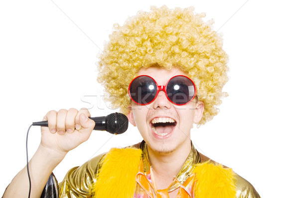 Man with afrocut and mic isolated on white Stock photo © Elnur