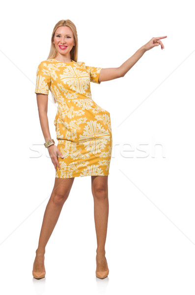Stock photo: Woman pressing virtual button isolated on white