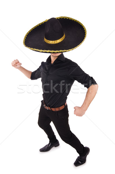 Funny man wearing mexican sombrero hat isolated on white Stock photo © Elnur
