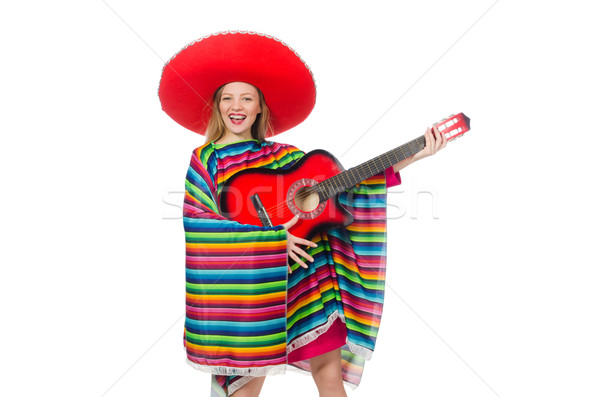 Pretty girl in mexican poncho with guitar isolated on white Stock photo © Elnur