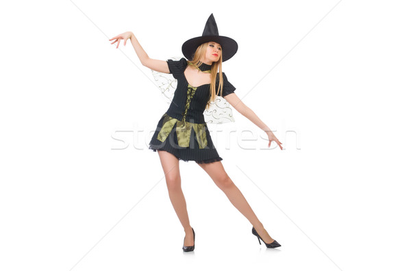 Beautiful witch in black dress isolated on white Stock photo © Elnur