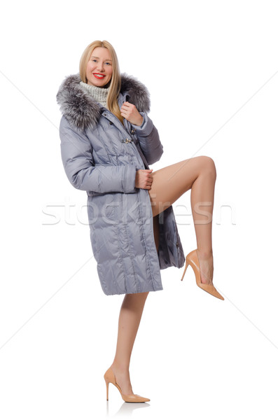 Mooie vrouw grijs jas geïsoleerd witte meisje Stockfoto © Elnur