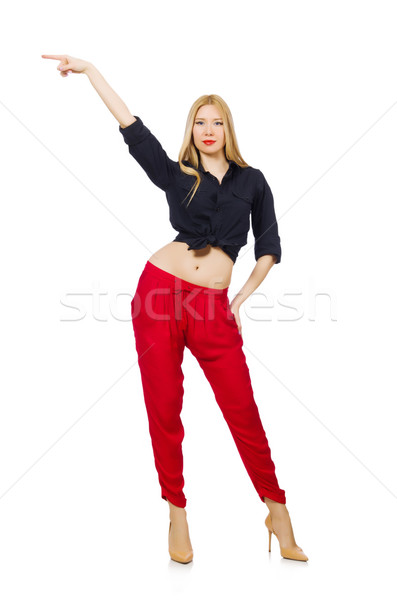 Frau rot pants isoliert weiß Hintergrund Stock foto © Elnur