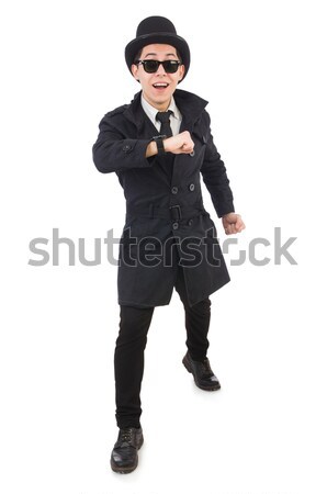 Fiatal nyomozó fekete kabát izolált fehér Stock fotó © Elnur