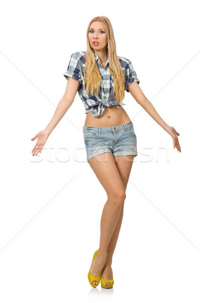 Pretty woman in jeans shorts isolated on white Stock photo © Elnur