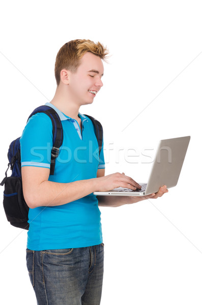 Stockfoto: Student · laptop · geïsoleerd · witte · computer · man