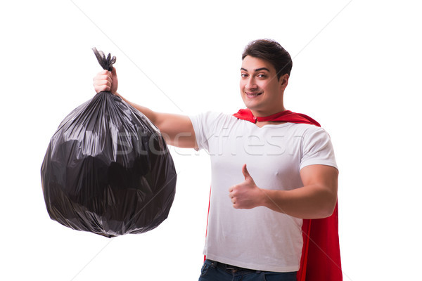 The superhero man with garbage sack isolated on white Stock photo © Elnur