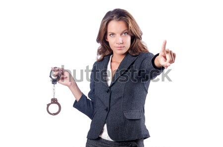 Stock foto: Weiblichen · Geschäftsfrau · Handschellen · weiß · Business · Büro