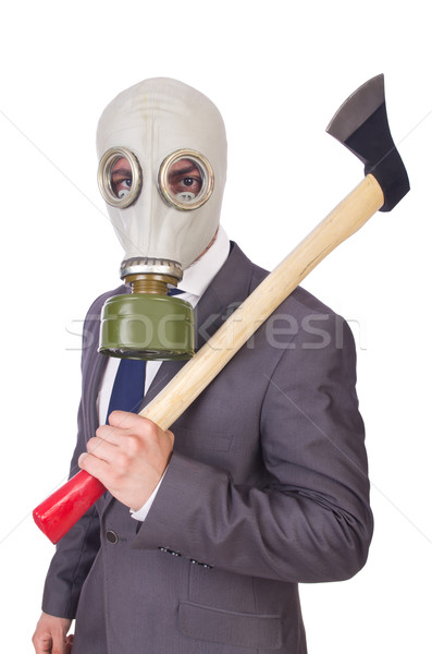 Businessman wearing gas mask isolated on white Stock photo © Elnur