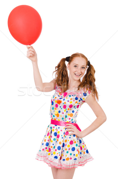 Young woman with red balloon isolated on white Stock photo © Elnur