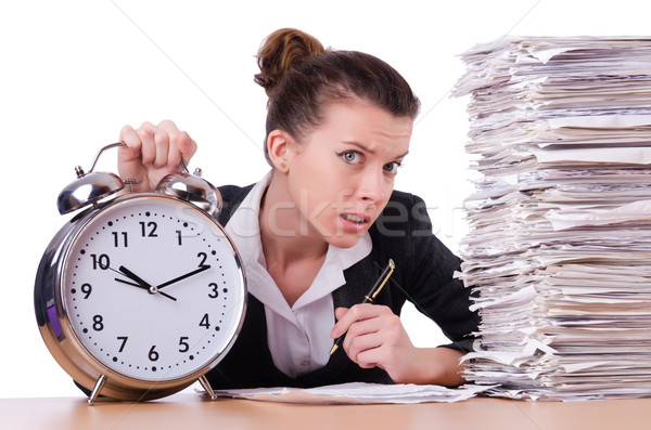 [[stock_photo]]: Femme · femme · d'affaires · stress · manquant · horloge