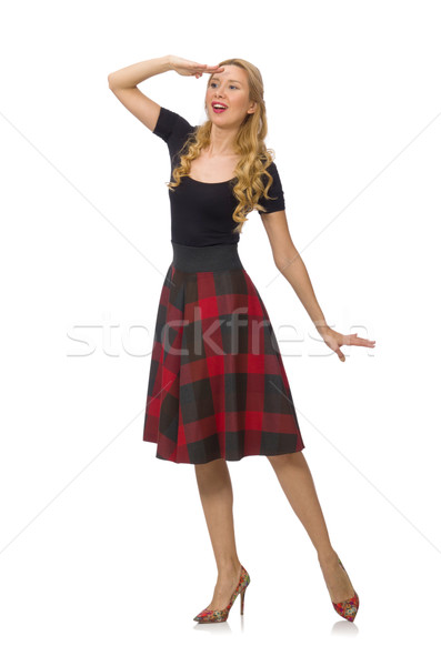 Beautiful young woman in plaid dress isolated on white Stock photo © Elnur