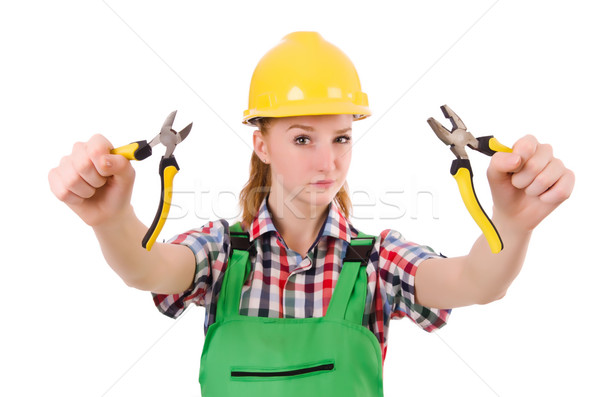Construction worker female with pliers isolated on white Stock photo © Elnur