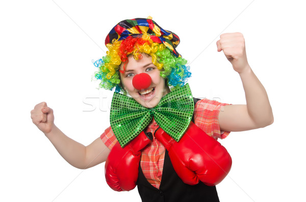 Stock photo: Female clown with box gloves  isolated on white