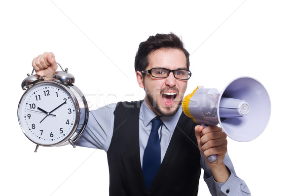 Young businessman holding alarm clock isolated on white Stock photo © Elnur