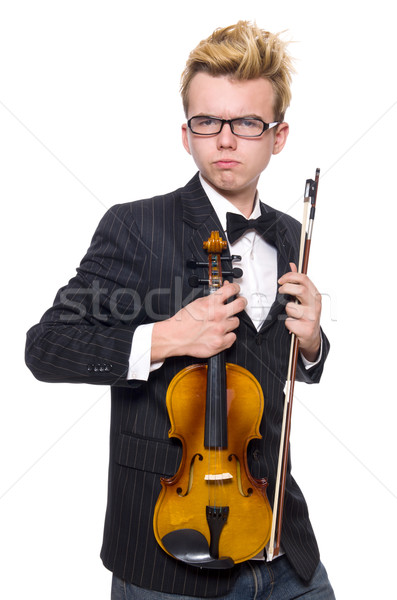Young musician with violin isolated on white Stock photo © Elnur