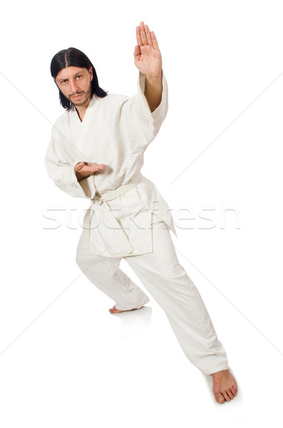 Stock fotó: Karate · vadászrepülő · izolált · fehér · sport · fiú