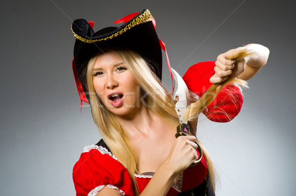 Femme pirate forte arme noir chapeau Photo stock © Elnur