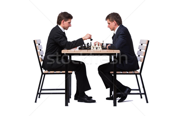 Twin Brüder spielen Schach isoliert weiß Stock foto © Elnur