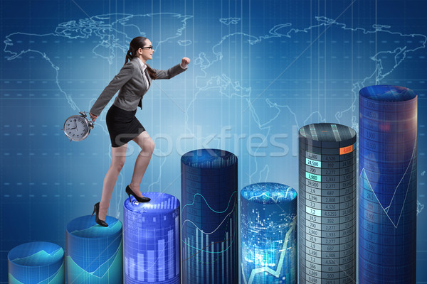 The businesswoman rushing with clock on bar charts Stock photo © Elnur