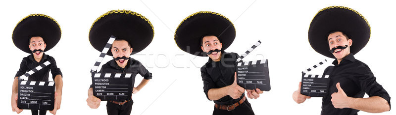 The funny man wearing mexican sombrero hat isolated on white Stock photo © Elnur