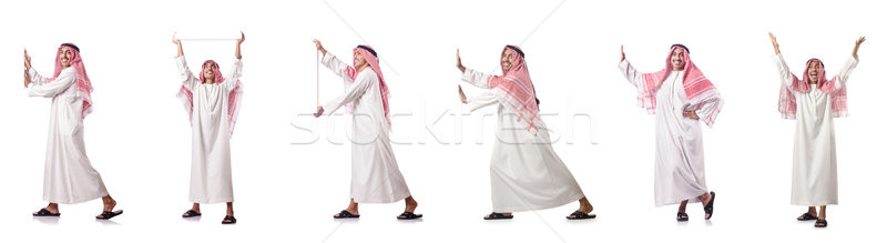 Emiraty człowiek popychanie faktyczny przeszkoda biały Zdjęcia stock © Elnur