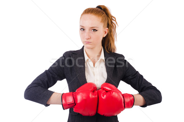 Woman businesswoman with boxing gloves on white Stock photo © Elnur